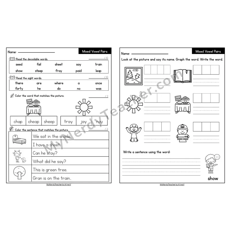 Editable Decodable Look-Alike Words and Sentences — Mixed Phonics Review
