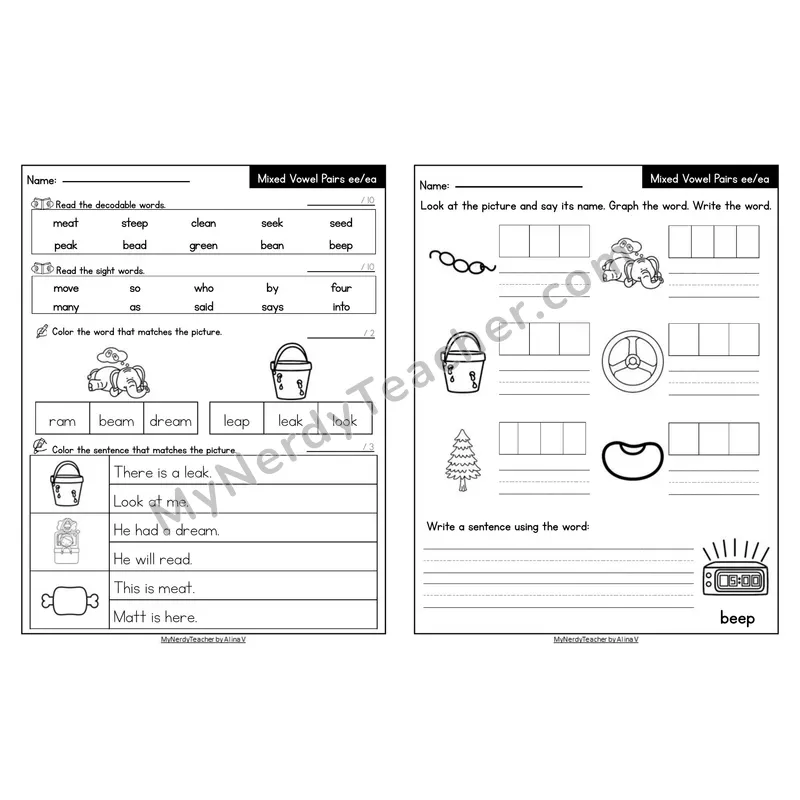 Editable Decodable Look-Alike Words and Sentences — Mixed ee/ea Long E