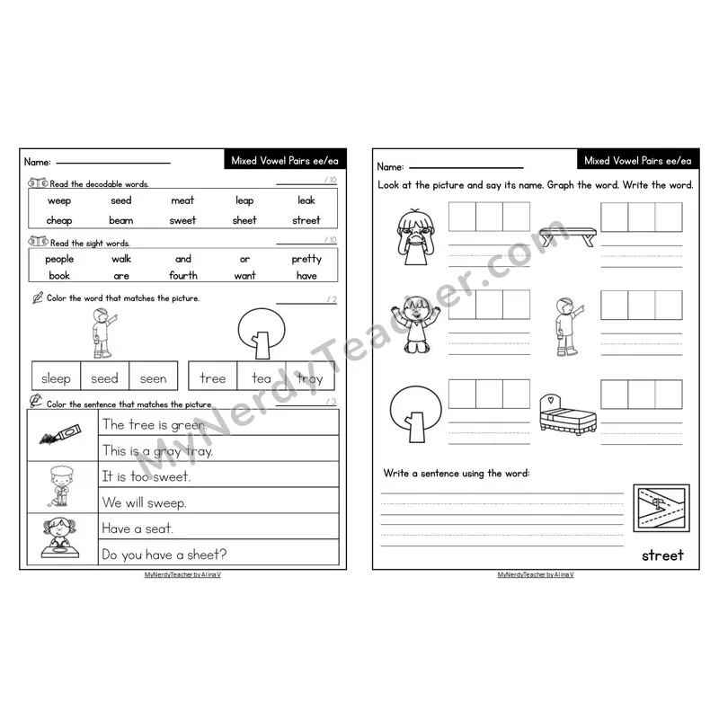 Editable Decodable Look-Alike Words and Sentences — Mixed ee/ea Long E
