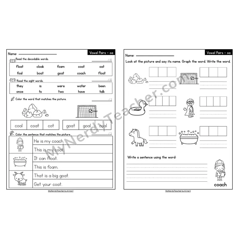 Editable Decodable Look-Alike Words and Sentences — oa Long O Vowel Team