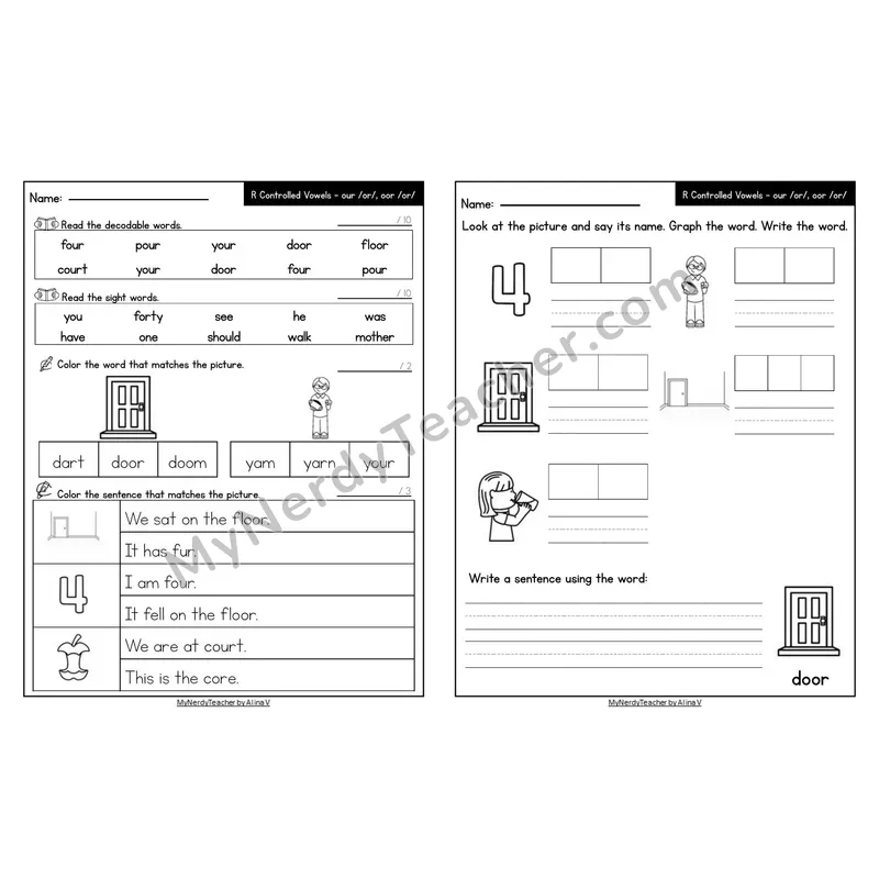 Editable Decodable Look-Alike Words and Sentences — our /or/ and oor /or/