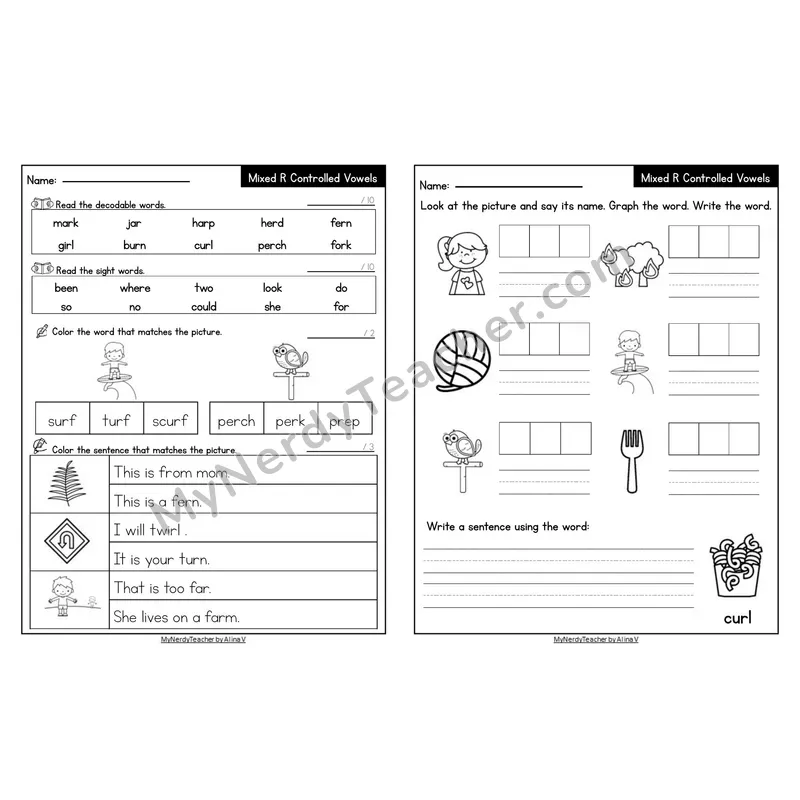 Editable Decodable Look-Alike Words and Sentences — Mixed Phonics Review