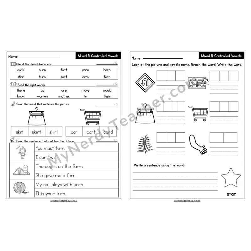 Editable Decodable Look-Alike Words and Sentences — Mixed Phonics Review