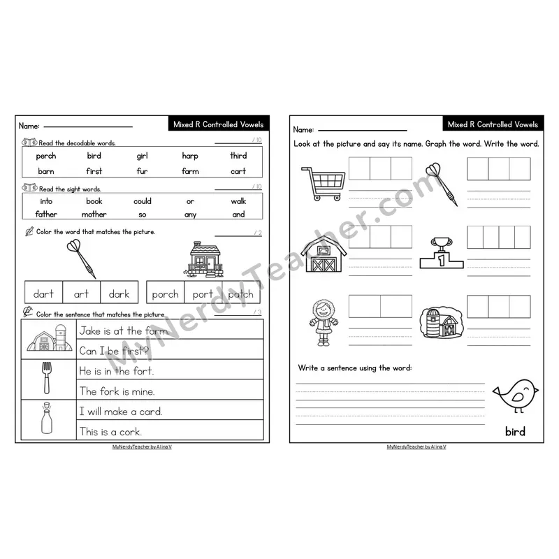 Editable Decodable Look-Alike Words and Sentences — Mixed Phonics Review