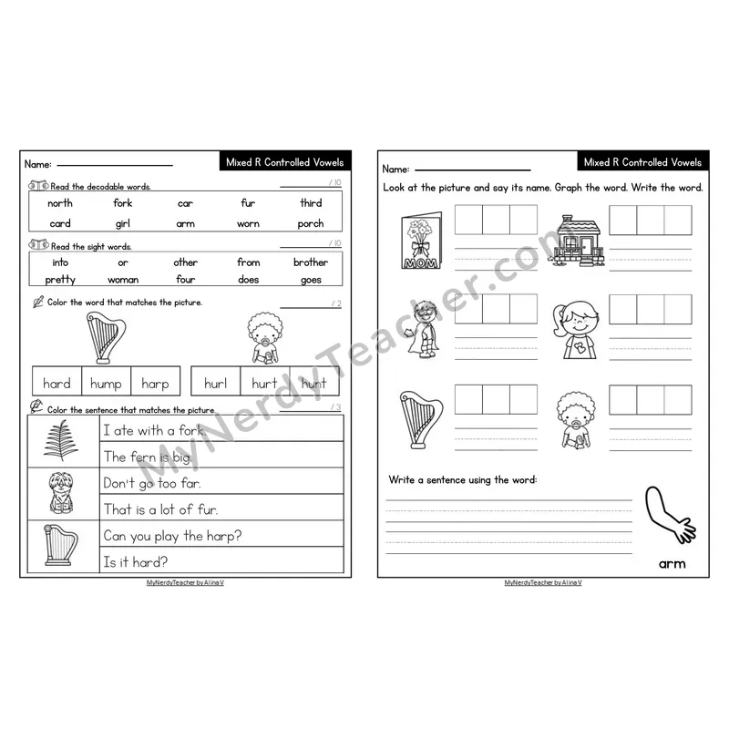 Editable Decodable Look-Alike Words and Sentences — Mixed Phonics Review