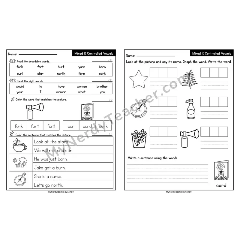 Editable Decodable Look-Alike Words and Sentences — Mixed Phonics Review