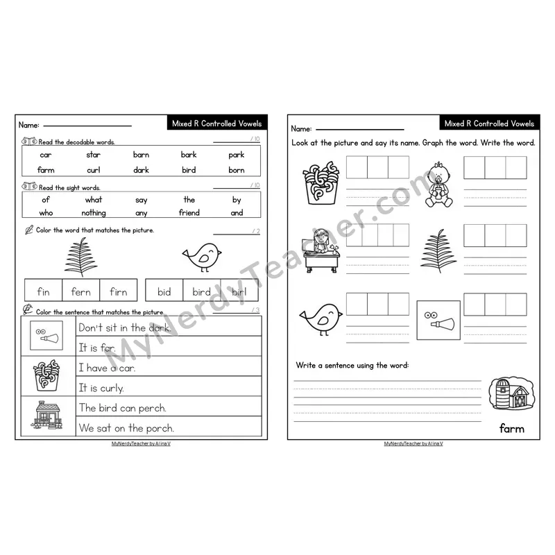 Editable Decodable Look-Alike Words and Sentences — Mixed Phonics Review