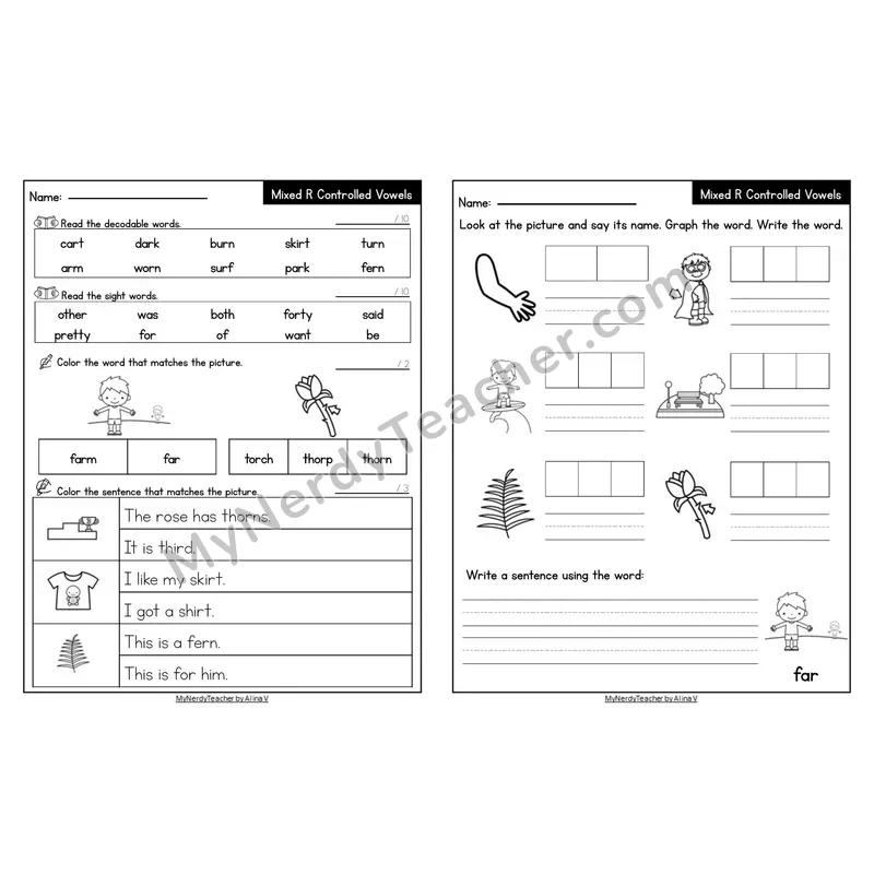 Editable Decodable Look-Alike Words and Sentences — Mixed Phonics Review