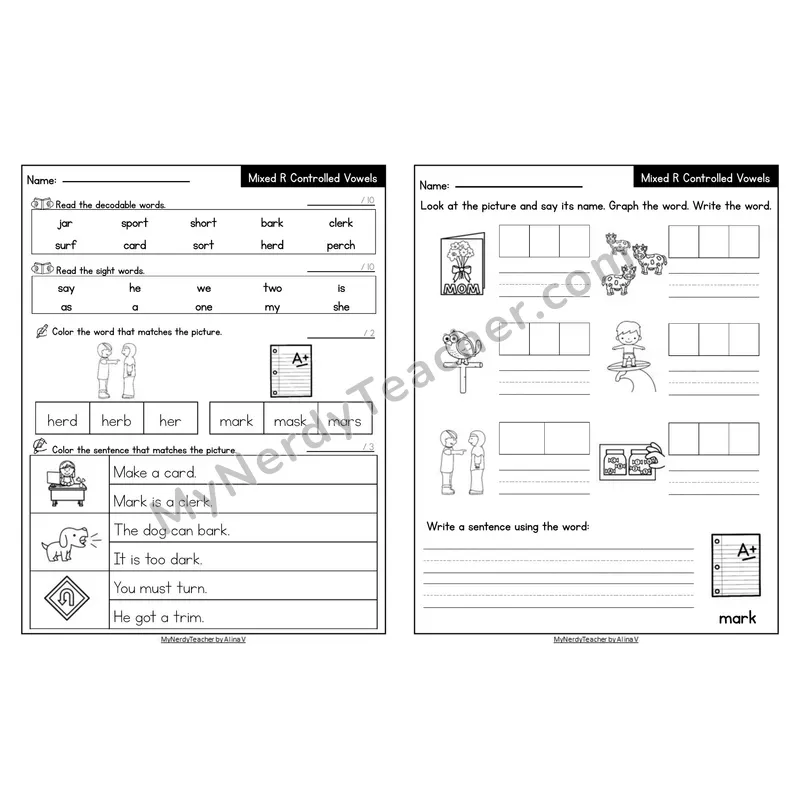 Editable Decodable Look-Alike Words and Sentences — Mixed Phonics Review