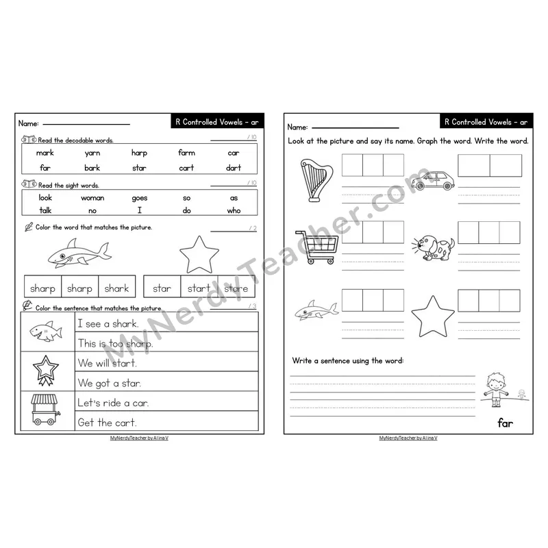 Editable Decodable Look-Alike Words and Sentences — ar R-Controlled Vowel