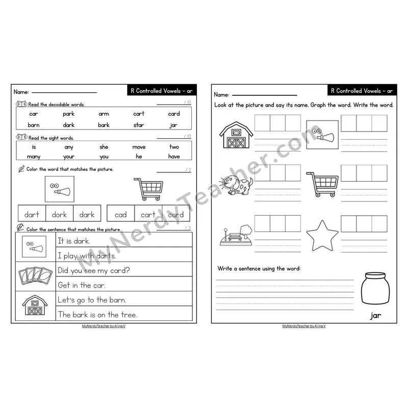 Editable Decodable Look-Alike Words and Sentences — ar R-Controlled Vowel