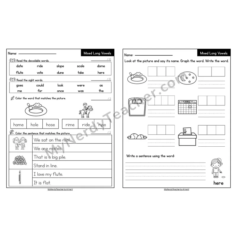 Editable Decodable Look-Alike Words and Sentences — Mixed Long Vowels VCe