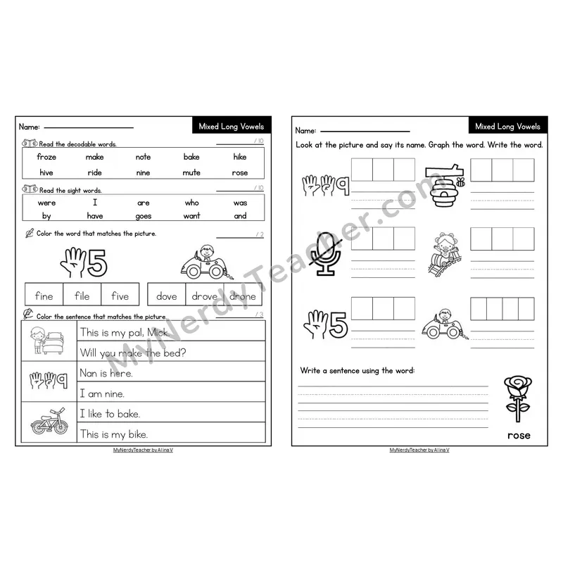 Editable Decodable Look-Alike Words and Sentences — Mixed Long Vowels VCe