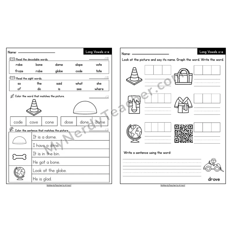 Editable Decodable Look-Alike Words and Sentences — o_e Long O