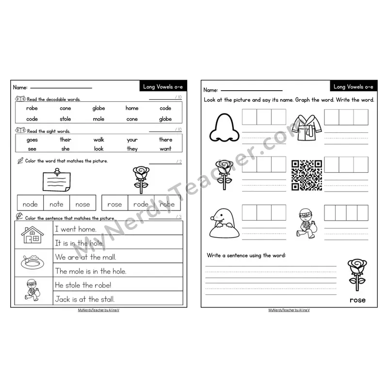 Editable Decodable Look-Alike Words and Sentences — o_e Long O