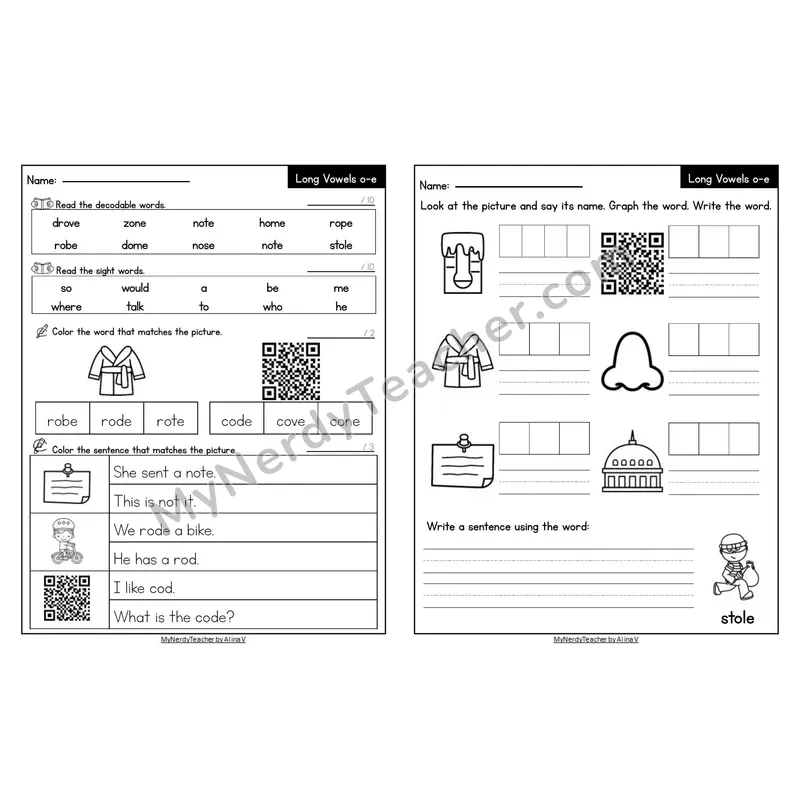 Editable Decodable Look-Alike Words and Sentences — o_e Long O