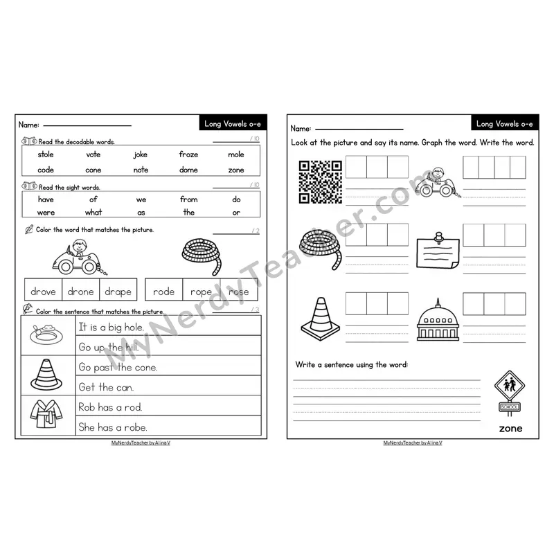 Editable Decodable Look-Alike Words and Sentences — o_e Long O