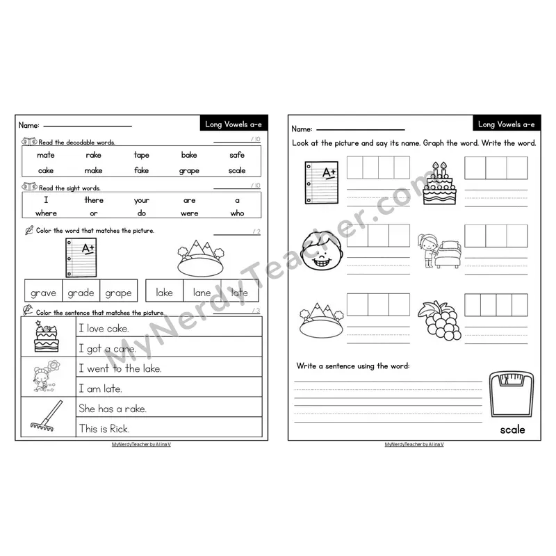 Editable Decodable Look-Alike Words and Sentences — a_e Long A