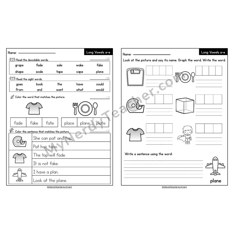 Editable Decodable Look-Alike Words and Sentences — a_e Long A