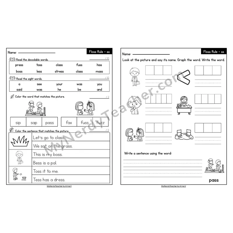 Editable Decodable Look-Alike Words and Sentences — Floss Rule