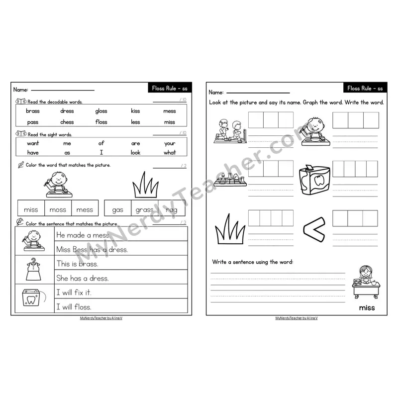 Editable Decodable Look-Alike Words and Sentences — Floss Rule