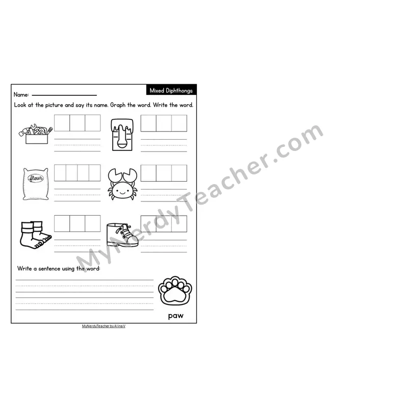 Editable Decodable Look-Alike Words and Sentences — Mixed Diphthongs Review