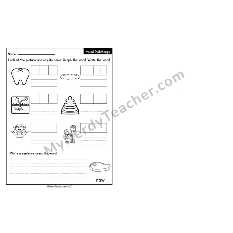 Editable Decodable Look-Alike Words and Sentences — Mixed Diphthongs Review