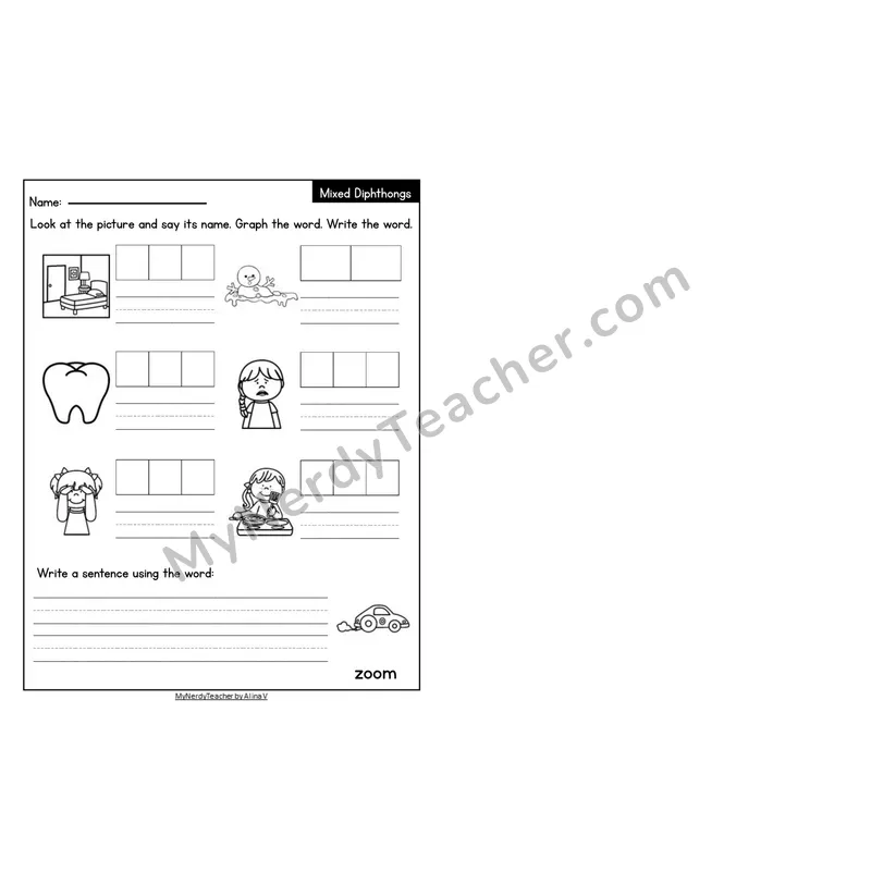 Editable Decodable Look-Alike Words and Sentences — Mixed Diphthongs Review