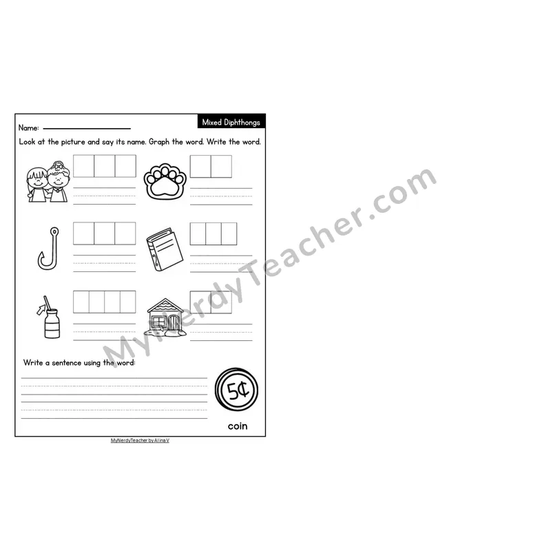 Editable Decodable Look-Alike Words and Sentences — Mixed Diphthongs Review