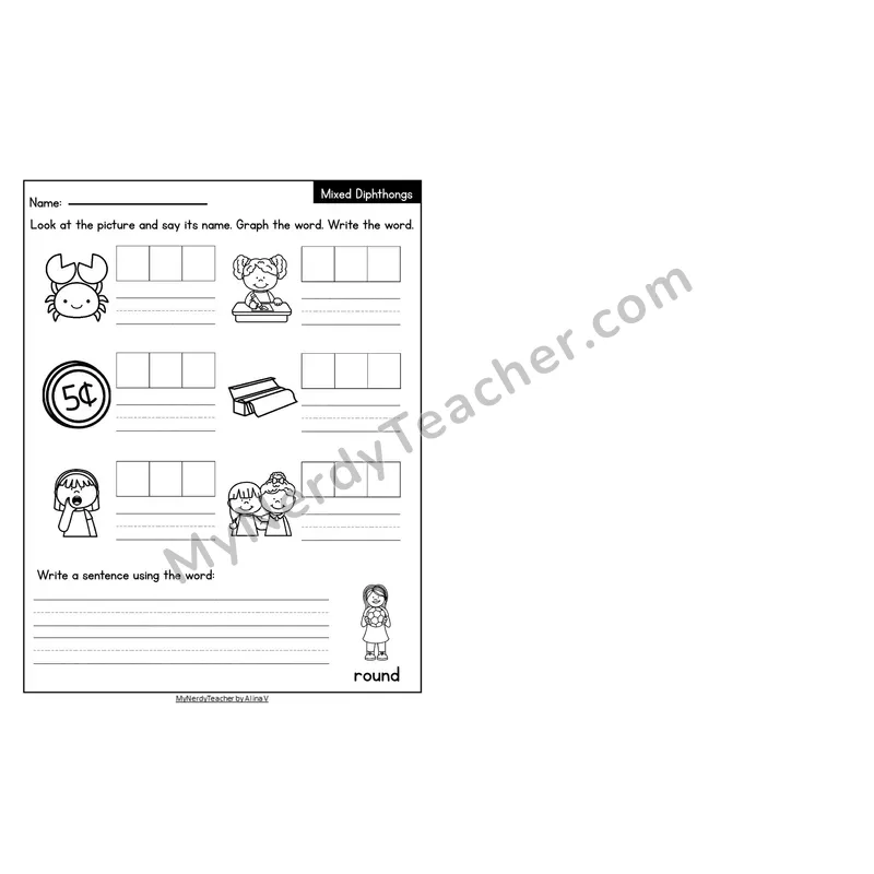 Editable Decodable Look-Alike Words and Sentences — Mixed Diphthongs Review