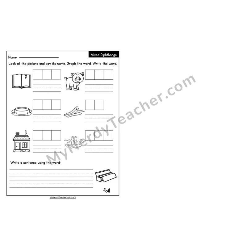 Editable Decodable Look-Alike Words and Sentences — Mixed Diphthongs Review