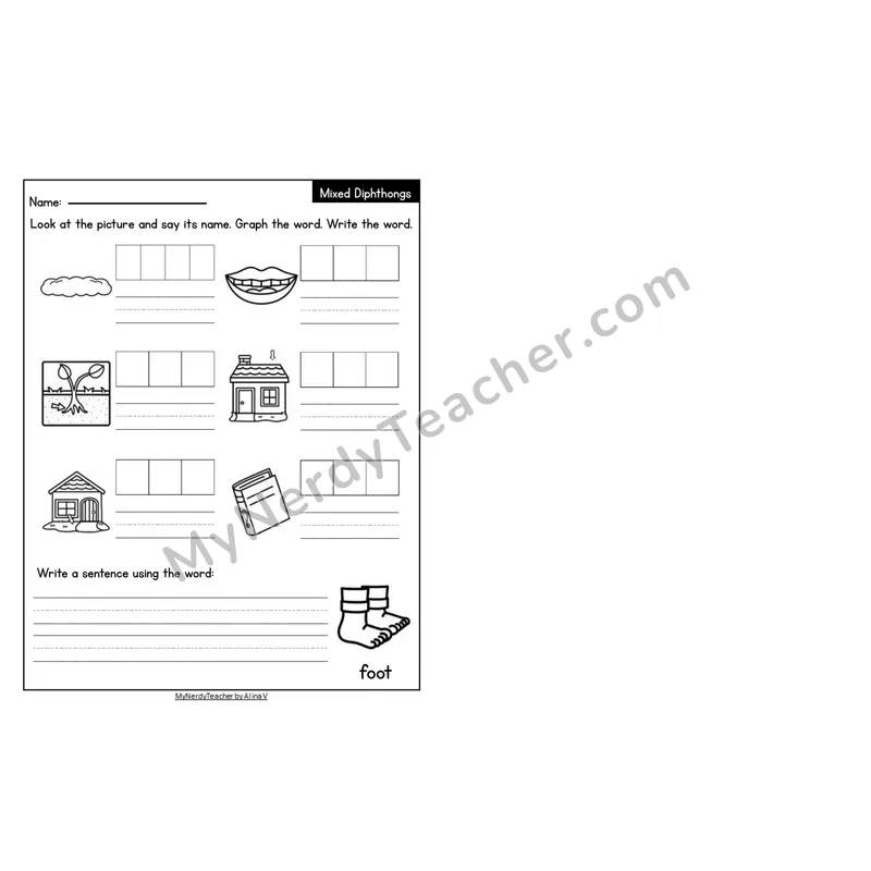 Editable Decodable Look-Alike Words and Sentences — Mixed Diphthongs Review