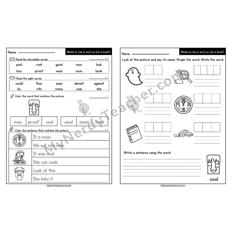 Editable Decodable Look-Alike Words and Sentences — Mixed oo /oo/ and /oo/