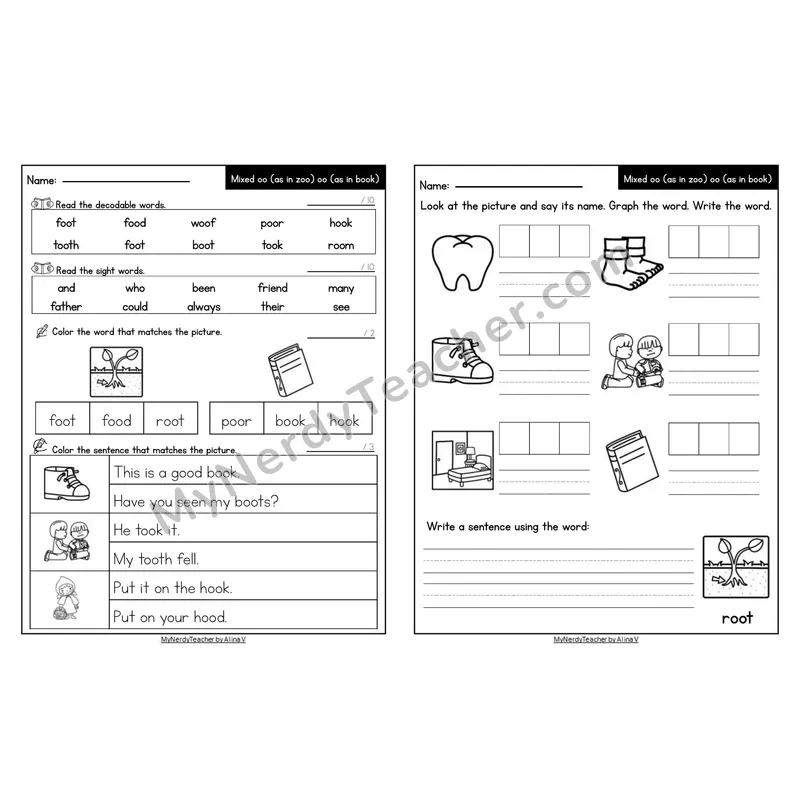 Editable Decodable Look-Alike Words and Sentences — Mixed oo /oo/ and /oo/