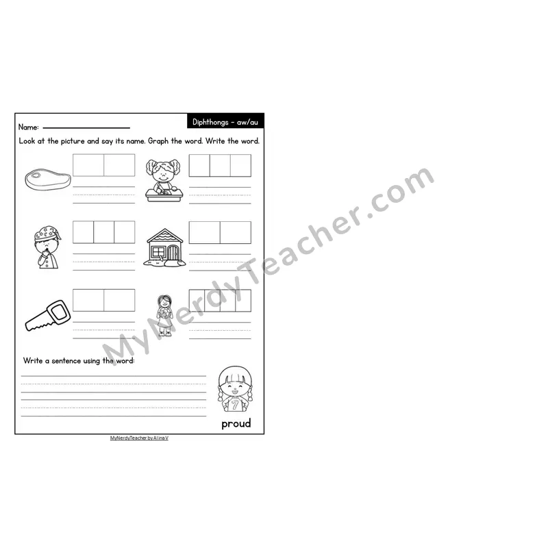 Editable Decodable Look-Alike Words and Sentences — aw/au Vowel Pair