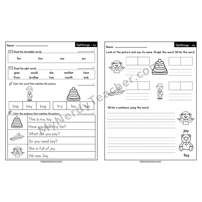 Editable Decodable Look-Alike Words and Sentences — oy Diphthong