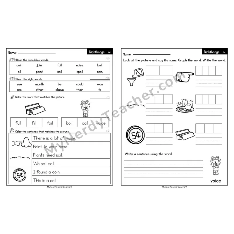 Editable Decodable Look-Alike Words and Sentences — oi Diphthong