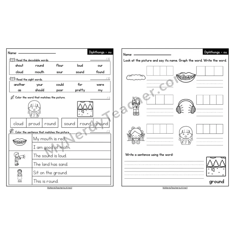 Editable Decodable Look-Alike Words and Sentences — ou Diphthong