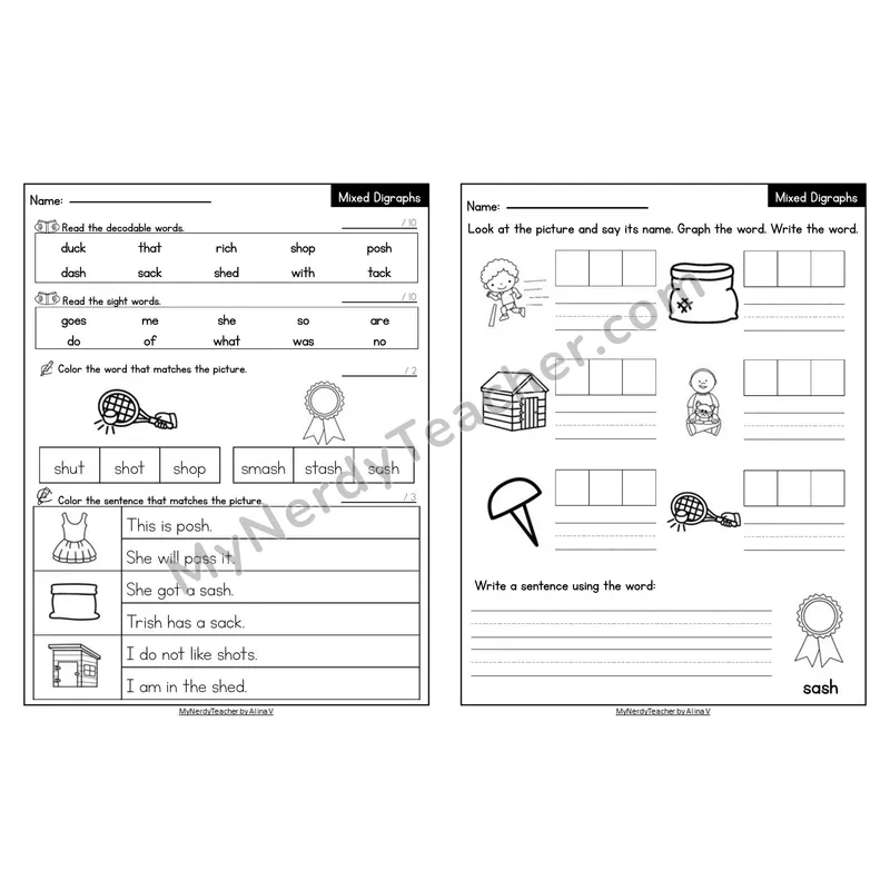 Editable Decodable Look-Alike Words and Sentences — Mixed Digraphs Review