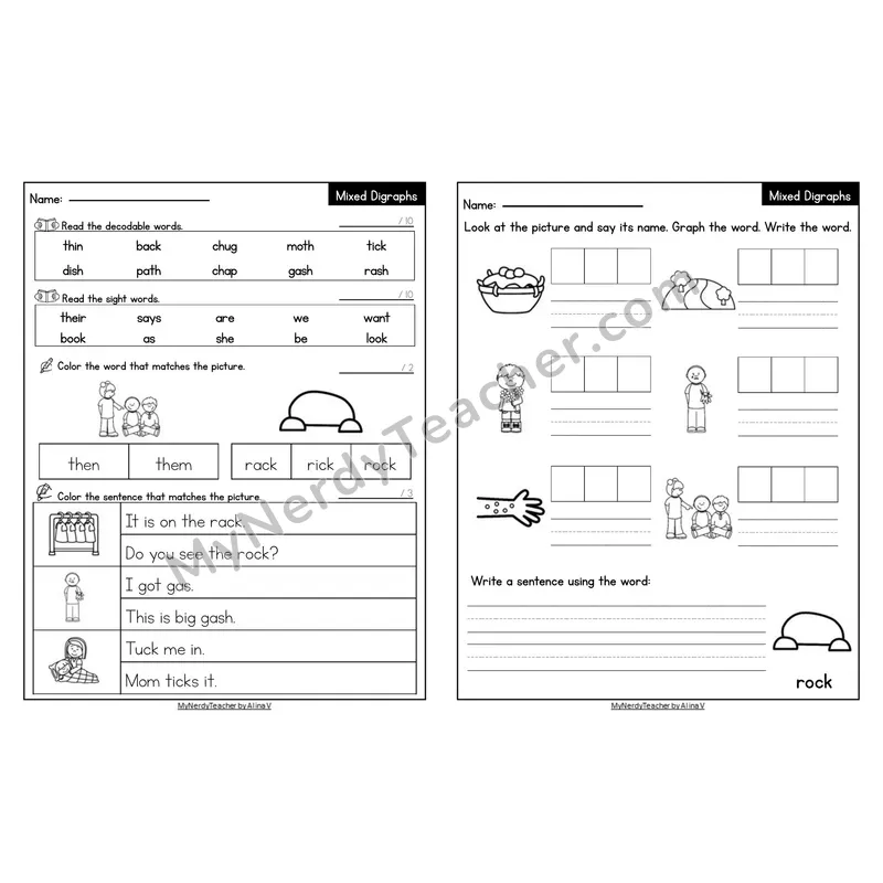 Editable Decodable Look-Alike Words and Sentences — Mixed Digraphs Review