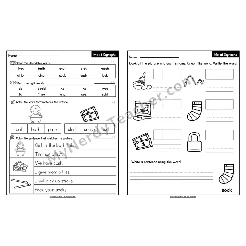 Editable Decodable Look-Alike Words and Sentences — Mixed Digraphs Review