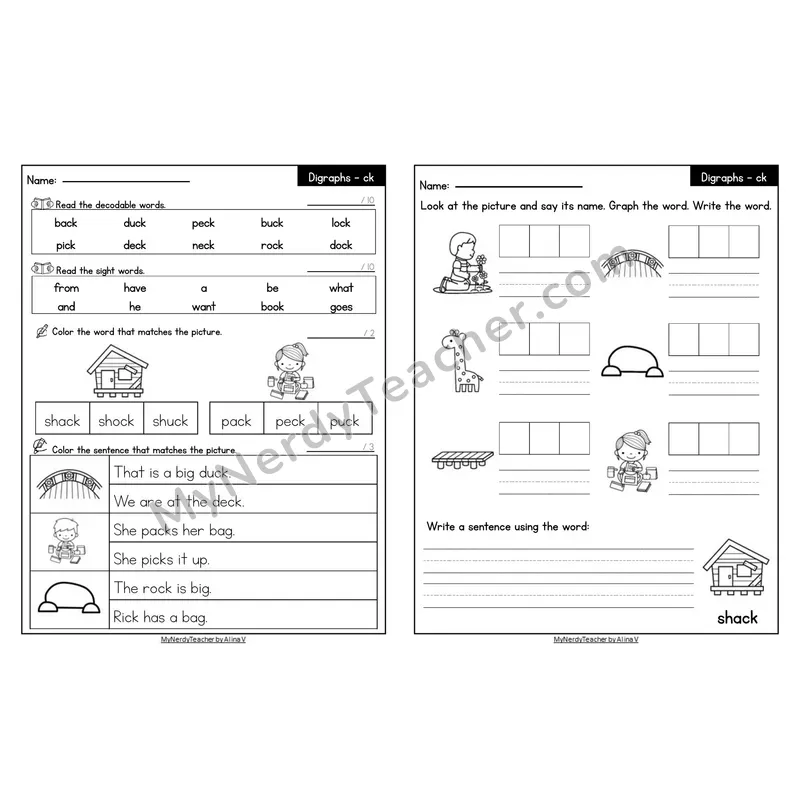 Editable Decodable Look-Alike Words and Sentences — ck Digraph