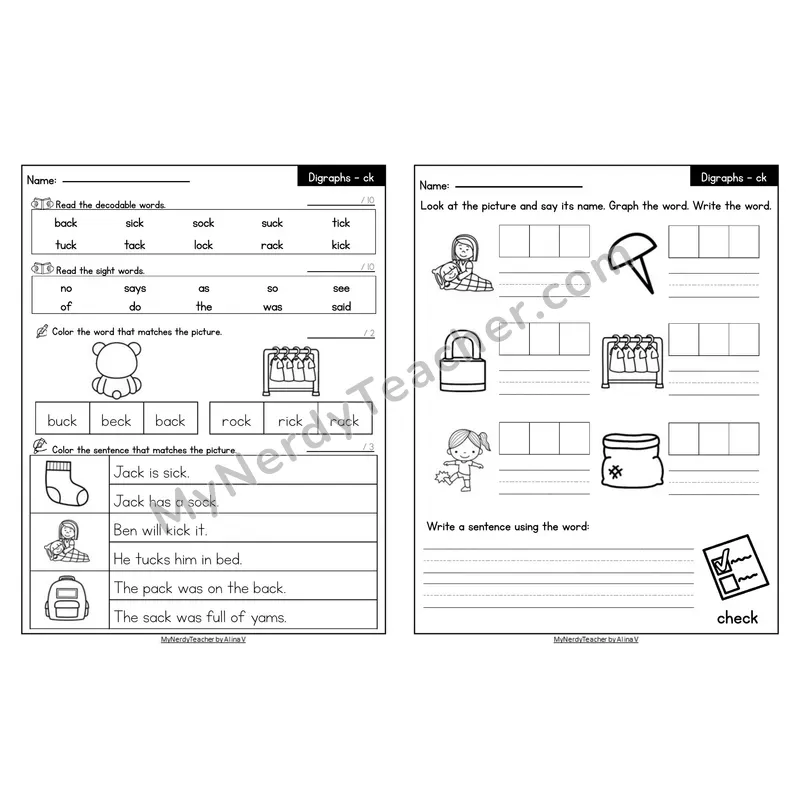 Editable Decodable Look-Alike Words and Sentences — ck Digraph
