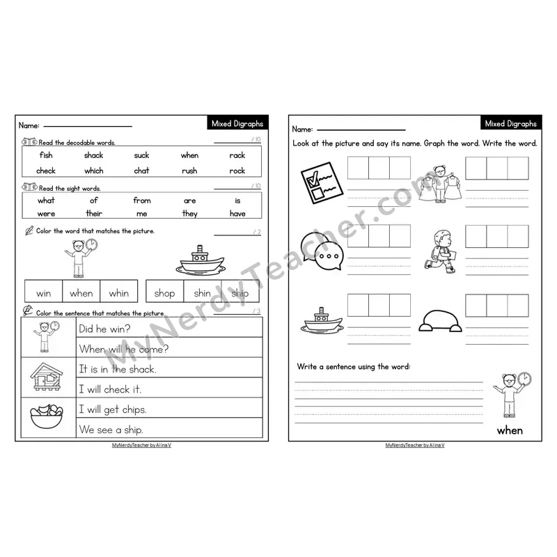 Editable Decodable Look-Alike Words and Sentences — Mixed Digraphs Review