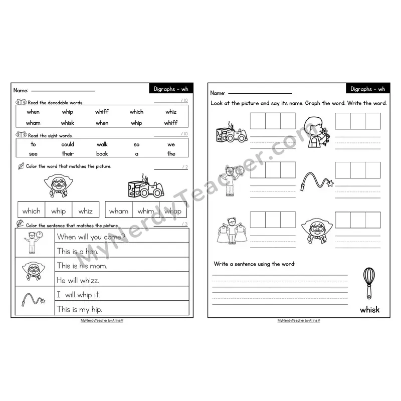Editable Decodable Look-Alike Words and Sentences — wh Digraph