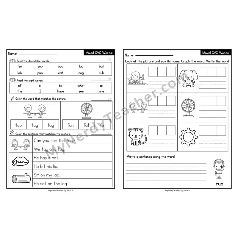 Editable Decodable Look-Alike Words and Sentences — Mixed Short Vowel CVC Review