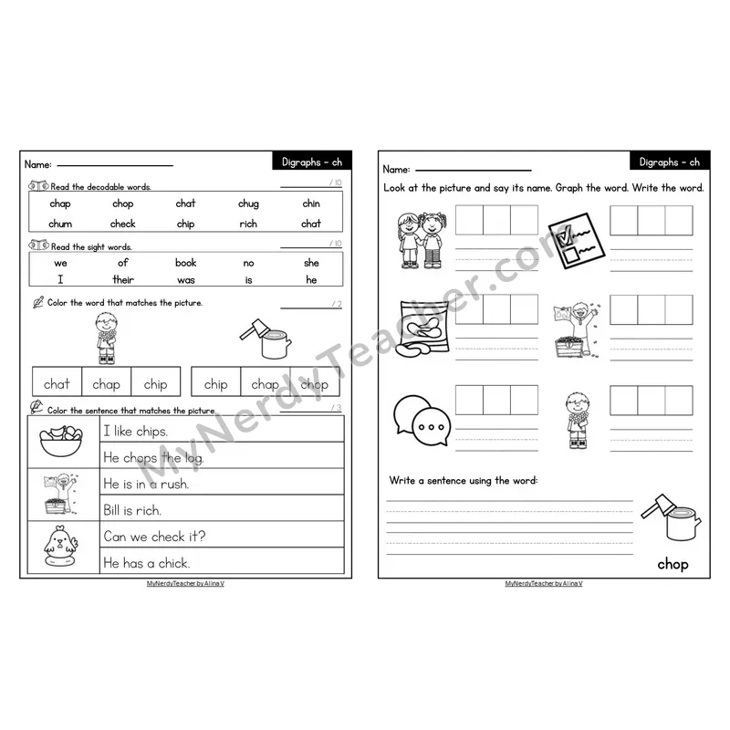 Editable Decodable Look-Alike Words and Sentences — ch Digraph