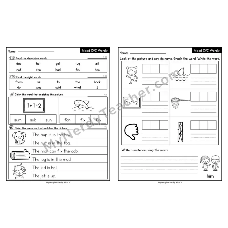 Editable Decodable Look-Alike Words and Sentences — Mixed Short Vowel CVC Review