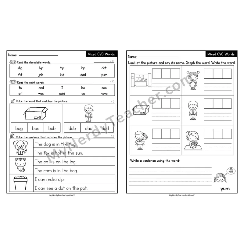 Editable Decodable Look-Alike Words and Sentences — Mixed Short Vowel CVC Review