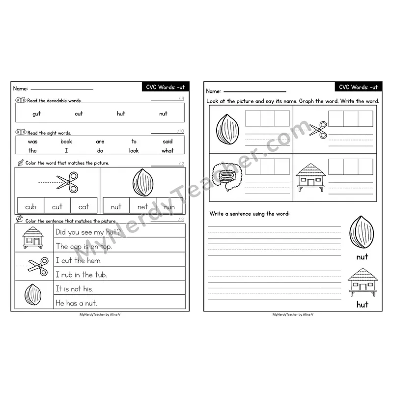 Editable Decodable Look-Alike Words and Sentences — Short U CVC